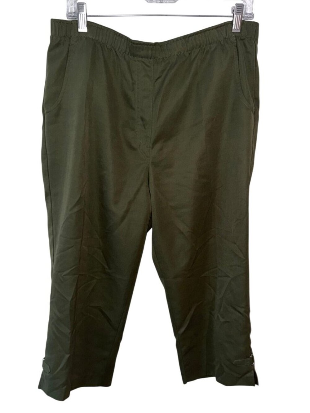 Allison Daley Womens Olive Green Cropped Pull-On Pants Adjustable Hem Size XL